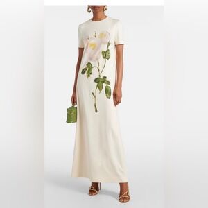 Oscar de la Renta Cream Short-Sleeve Floral Crewneck Top